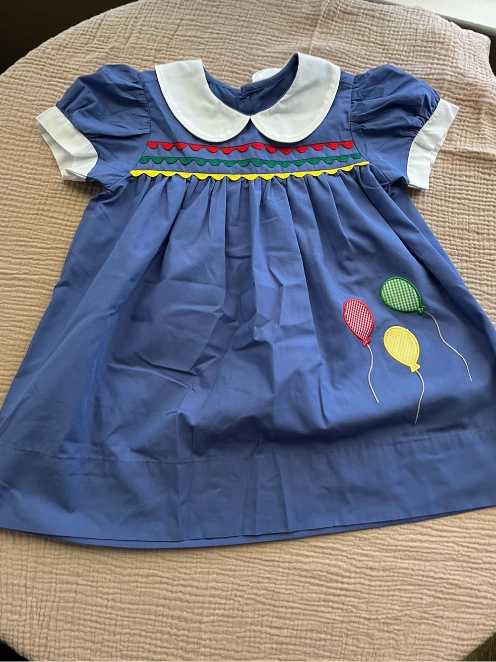 Reagan Blue Balloon Appliqué Kids Dress with Peter Pan Collar